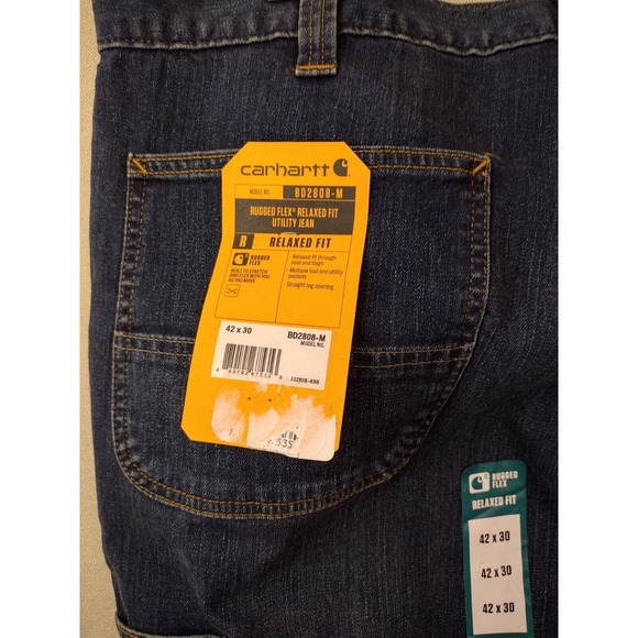 Carhartt Jeans Men 42x30 Blue Rugged Flex Relaxed Fit Utility Straight Leg Pants - Picture 8 of 13